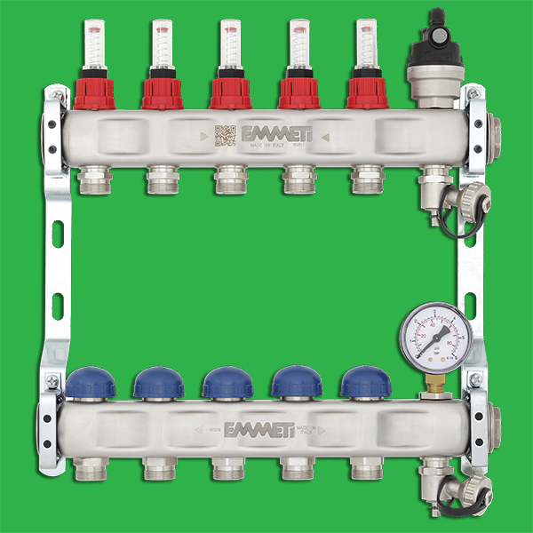 Emmeti 01282262 Underfloor Heating Manifold 3 Port Stainless Manifold 24 x 19 Outlets