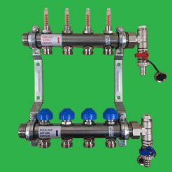 Underfloor Heating Manifold Watts 3 port Stainless Manifold Bar, Flow meters and Terminal Ends