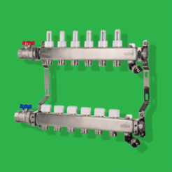 Underfloor Heating Manifold - Reliance 6 Port Stainless UFH Manifold, Ends, Valves Incl. MANA450506
